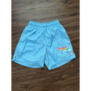Champion Nylon Shorts Blue Small Rainbow Logo Lined Mens Urban Outfitters